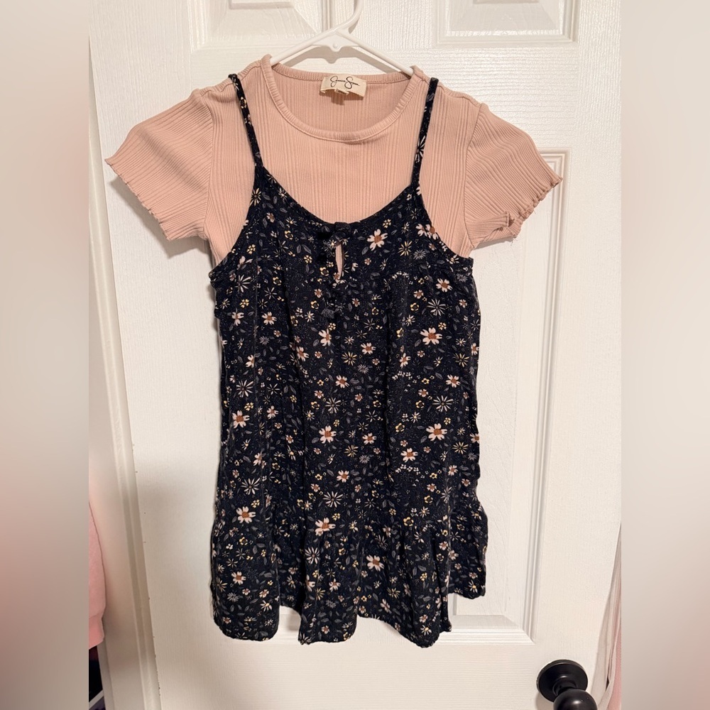Jessica Simpson Black Floral Dress with Pink Top